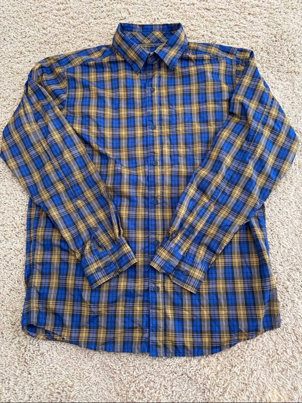 Ex-Officio Mens Insect Shield Blue Yellow Plaid Button-Up Long Sleeved Shirt, L